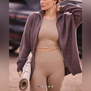 Varley Perforated Zip-Up Cardigan in Taupe